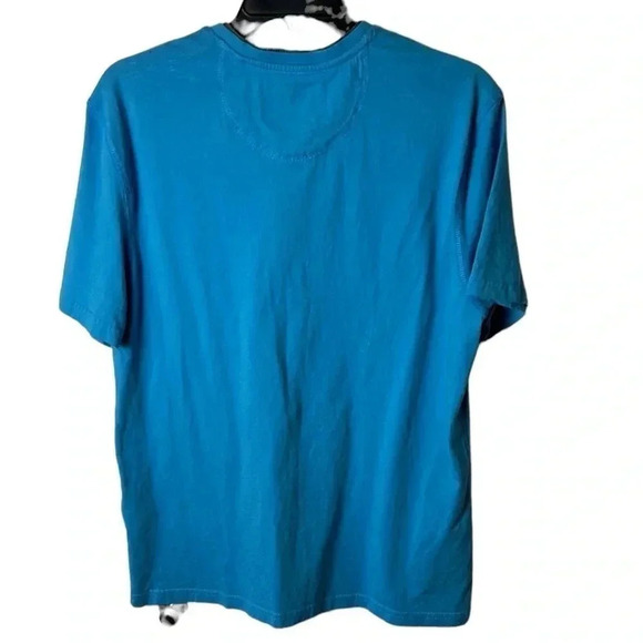 CANDA men medium cotton  shirt, turquoise , contrast trim , patch added, coastal - Picture 3 of 10